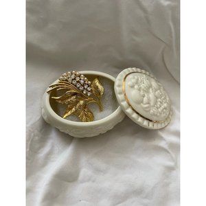 Vintage Lenox Jewelry Trinket Box/Gerrys Vintage Rhinestone Gold Tone Brooch